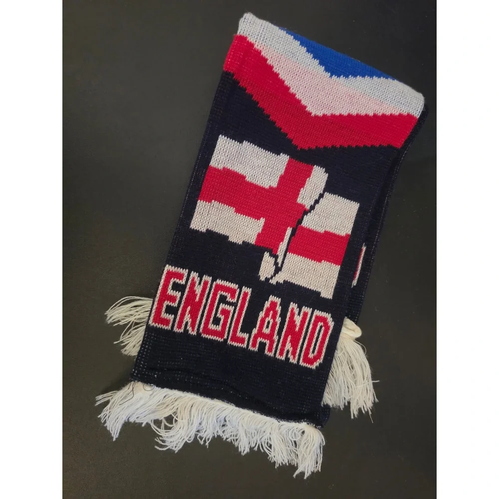 England National Team Soccer Scarf Navy Blue Red White Knit Fringe Fan Gear